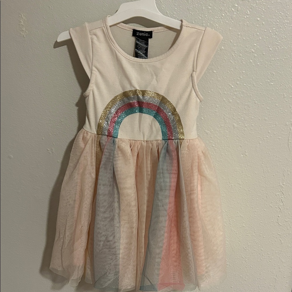 Zunie Cream Dress with Glitter Rainbow
